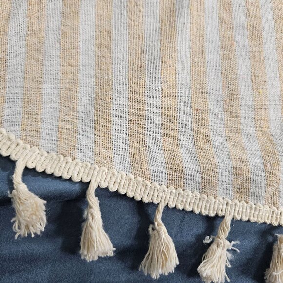Round Tablecloth Table Cloth Cover Cloth Beige White Striped Tassel Fringe 59" - Picture 3 of 9